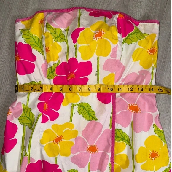 Lilly Pulitzer Tropical Floral Strapless Sheath Dress Pink Yellow Women Size 8 - Picture 6 of 10
